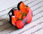 Red Poppy Ring - Wooden Flower Ring
