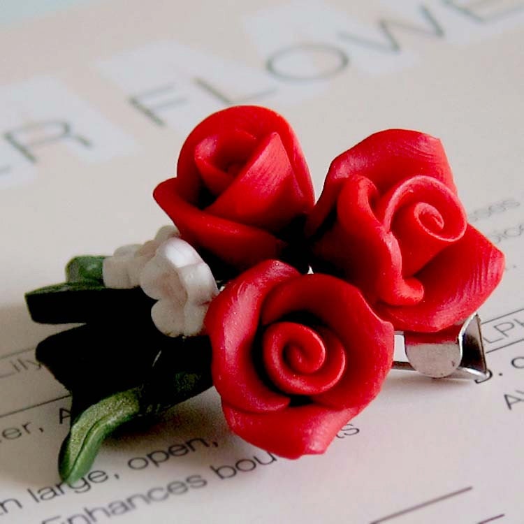 Red Rose Brooch - Polymer Clay