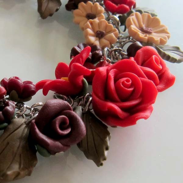 Midnight Blossom Bracelet - Polymer Clay