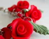 Red Rose  Charm Bracelet - Polymer Clay
