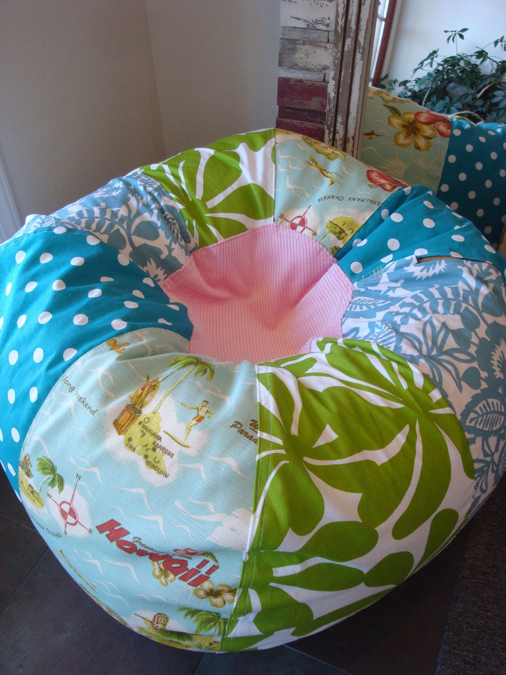 Hawaiian Vintage Style Tropical Beach Bean Bag Chair by Paniolo