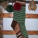 Old Fashioned Hand Knit Rustic Series Christmas Stocking with Bold Two Tone Sage Green Horizontal Stripes