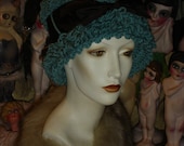 Womens Flapper Hat Cloche Crocheted Teal Poodle Bucket Style SPECIAL PRICE