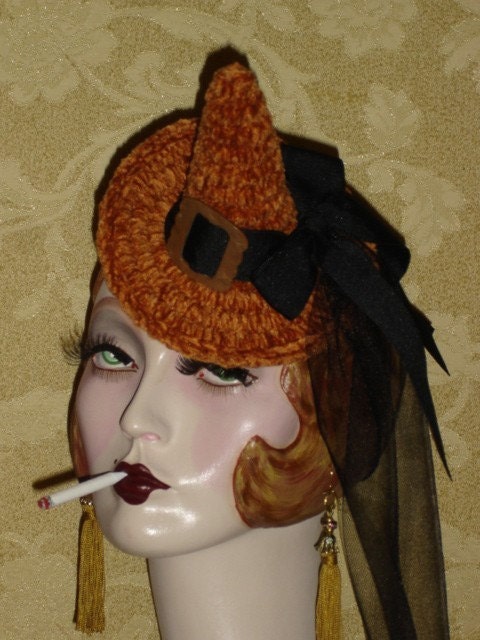 Mini Witch Hat Pumpkin Chenille Flapper Topper/ Fascinator