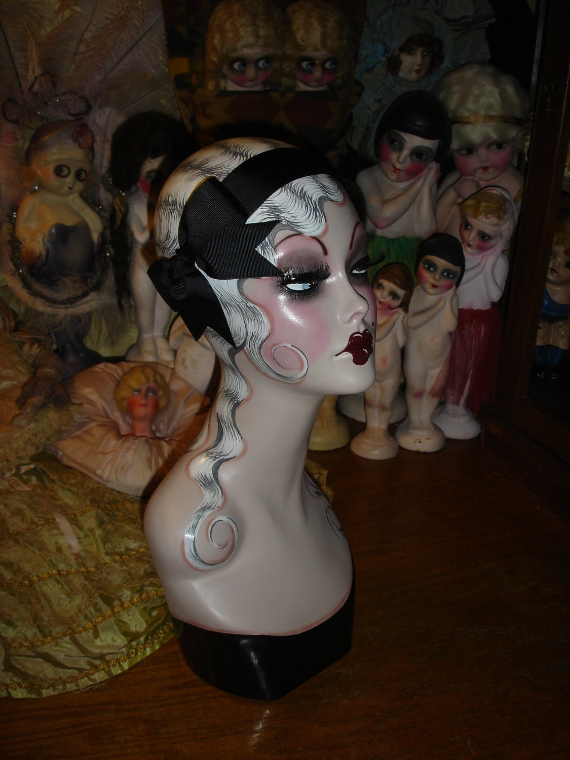 Beautiful Long White Haired Flapper Nymph Mannequin Head Hat Stand Jewelry Display