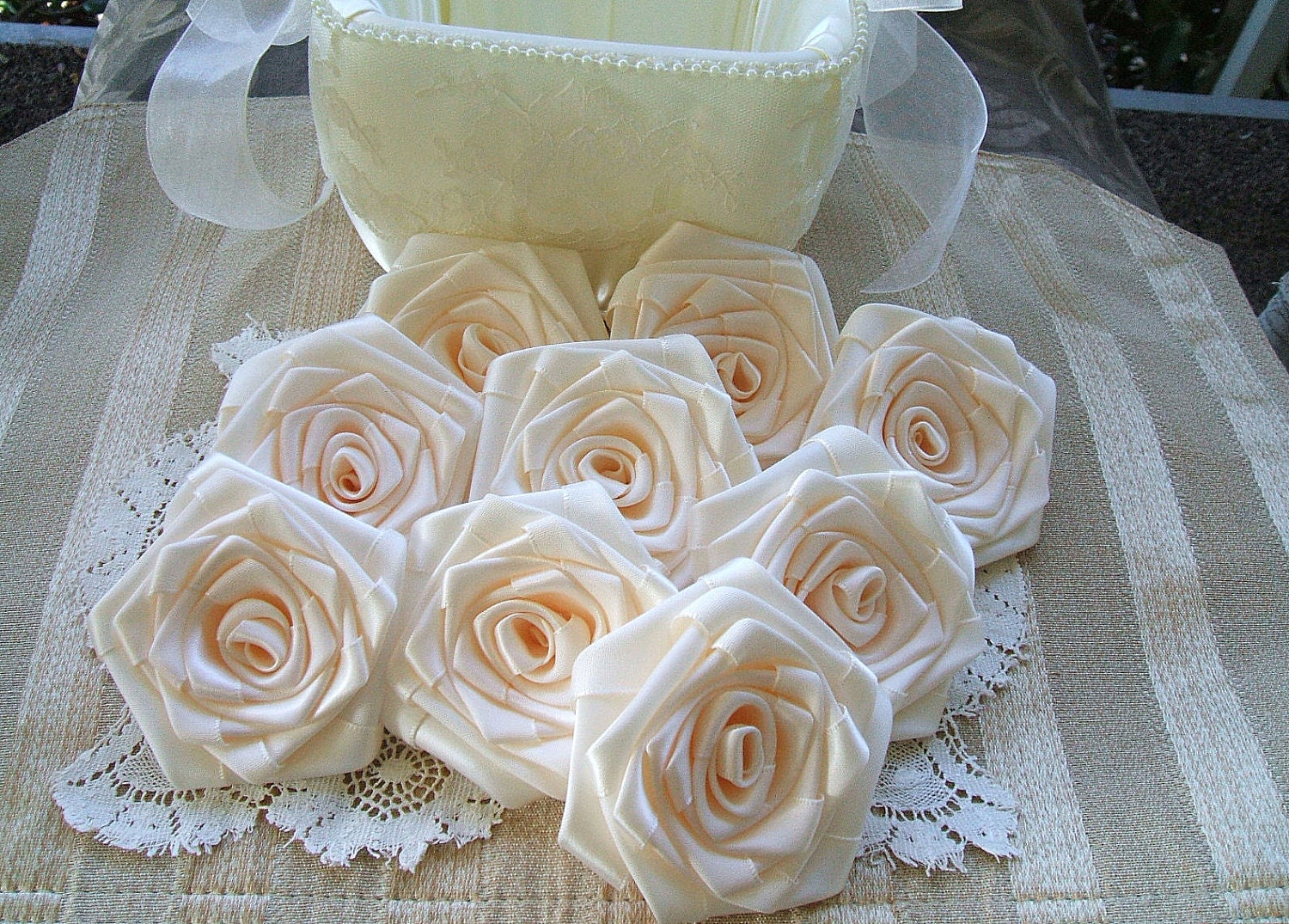 20-3"  Ribbon Roses Make your own Bouquet   Cream Handmade
