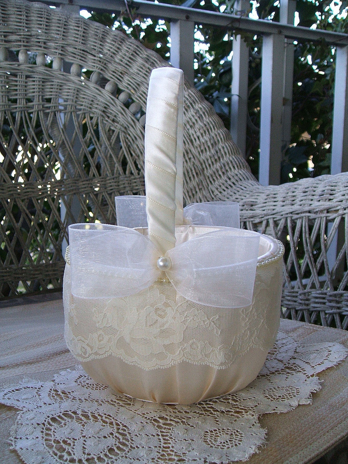 Wedding Flower Girl Basket  "OPAL" Handmade Flowergirl in White or Ivory