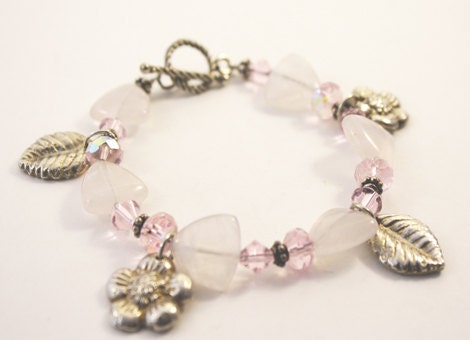 Pink Quartz and Metal Clay Charm Bracelet