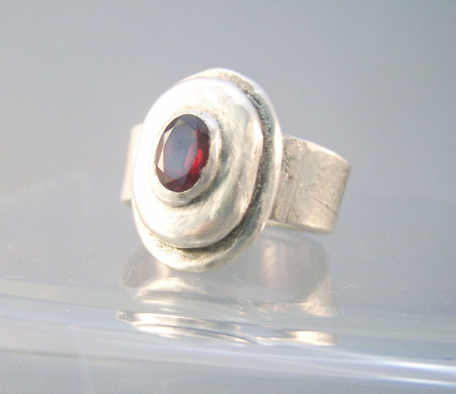 Metal clay oval cubic zirconia garnet color ring