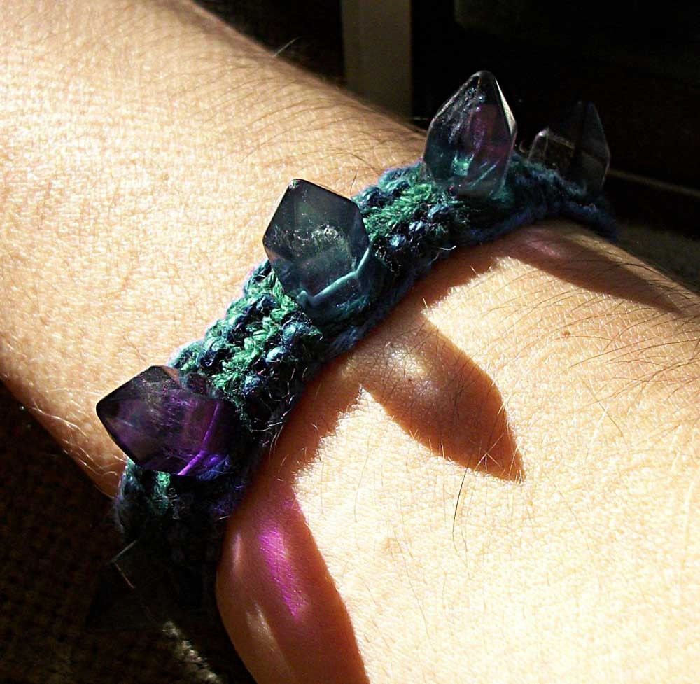 Crystal Geode Hemp Bracelet - Fluorite Gemstone Crystal Point Geode Hemp Jewelry