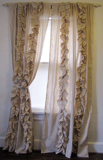 CUSTOM Tattered Ruffles Cotton Drapes Natural Linen