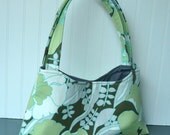 Double Handled Small Handbag. Amy Butler Floral Lined in Slate Gray