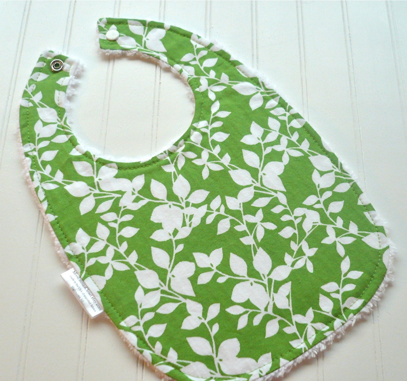 Candy Apple Green Floral Chenille Bib and Burp Cloth Set