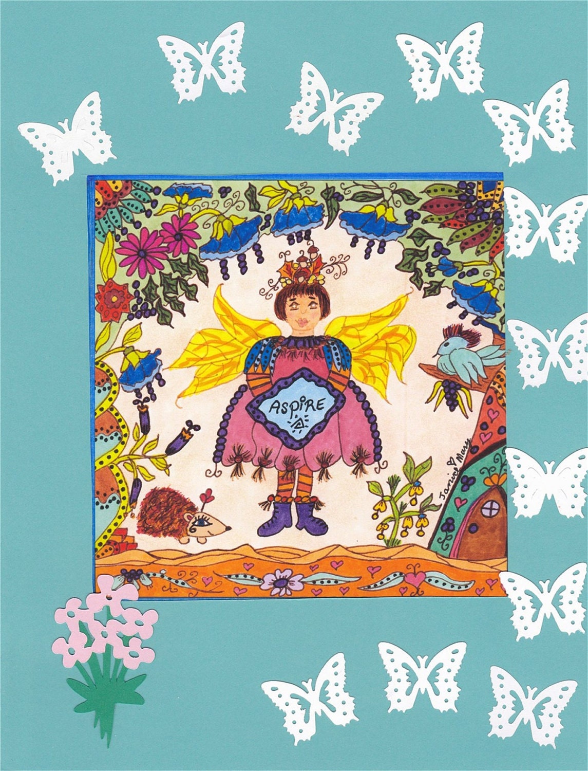 Fairy Print Embellished Matted Aspire, Folkart, Fairytale, Magic, Fantasy, Vibrant  Colorful, Enchantment, Tree, Bird, Flowers, Pixie