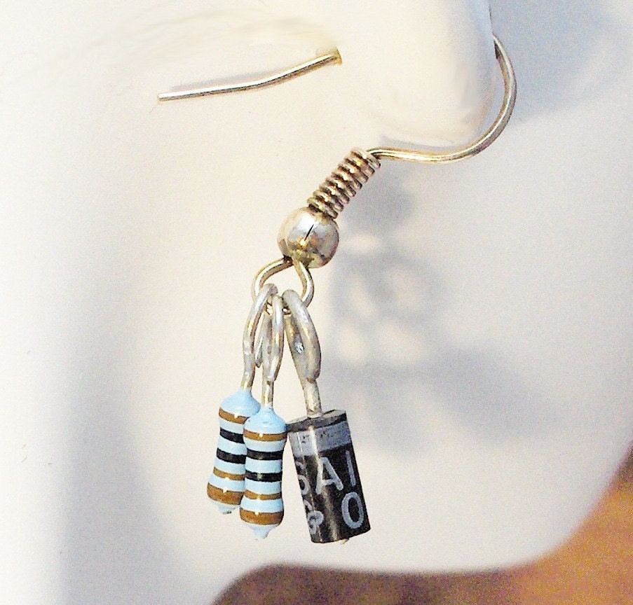 Resistor Geek Nerd Wear Earrings Blue and Black Electrical Components with Sterling Silver Earwires