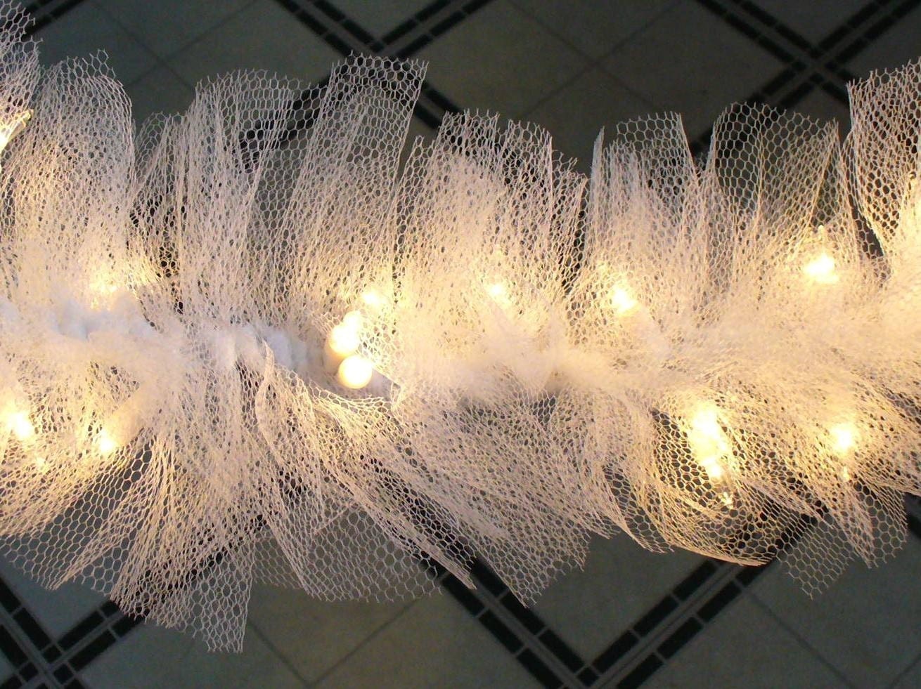 Beautiful Lighted Swag Garland White TULLE on STRING LIGHTS wedding or home
