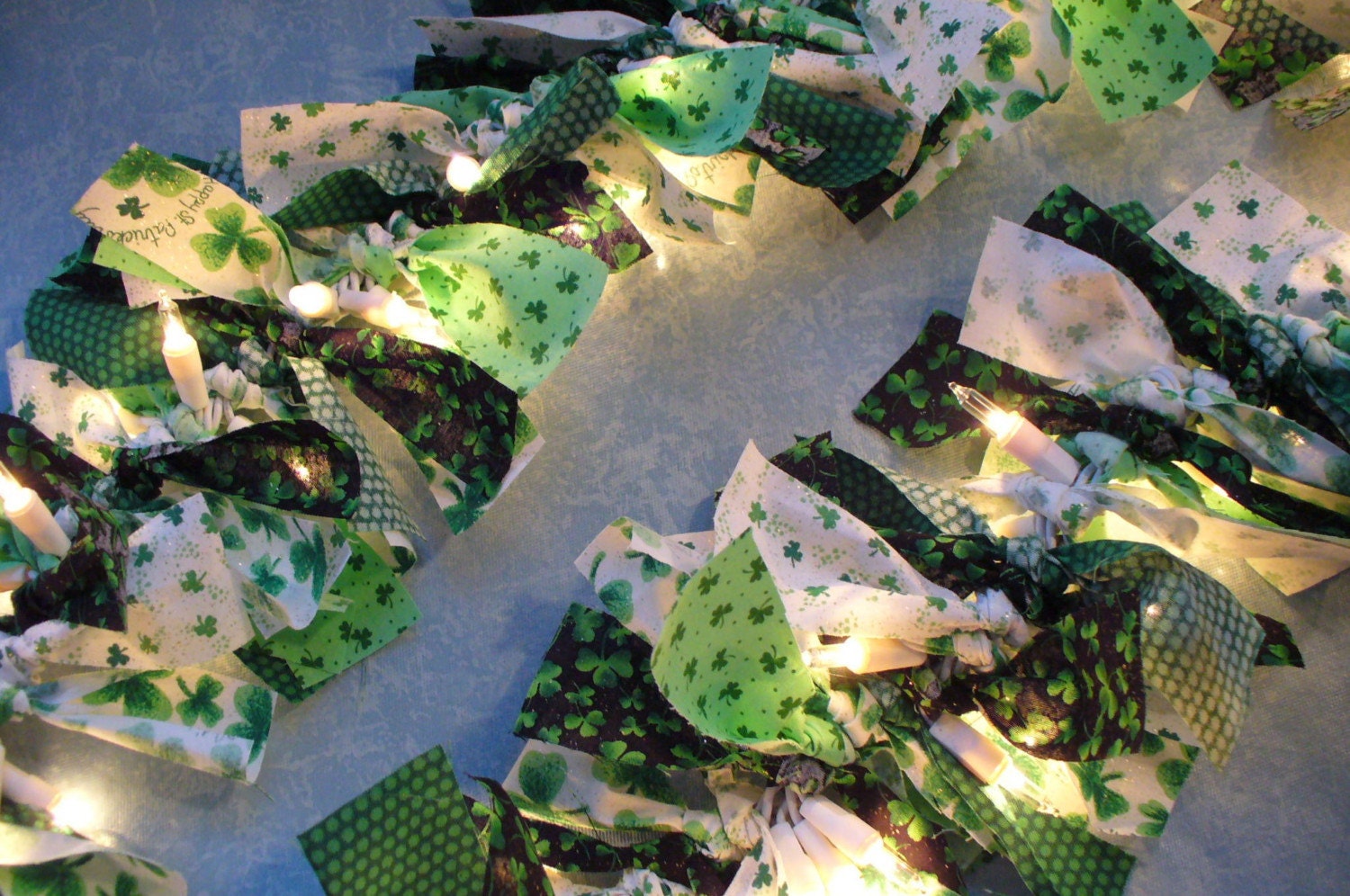 Lighted St. Patrick's Day Swag 9 ft. long with shamrocks, green