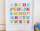 Patterned Alphabet Print Primary Colors modern graphic nursery wall art poster - ready to ship - 11x14