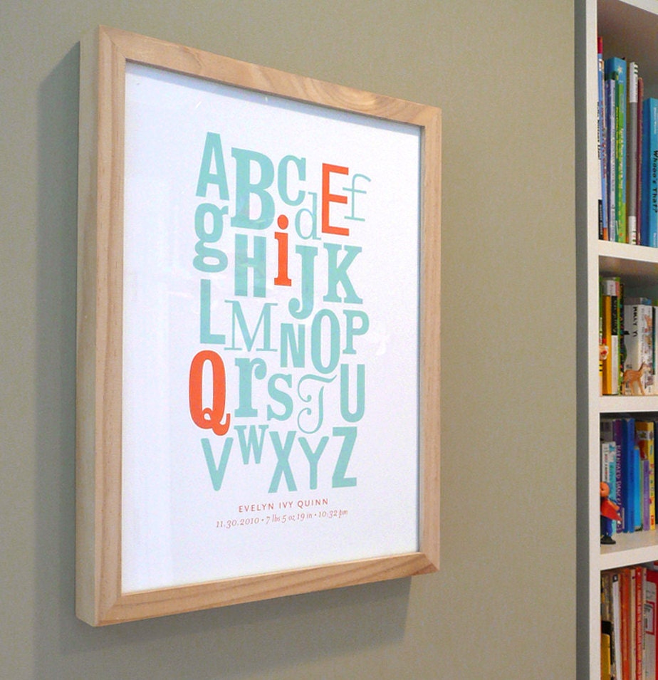 Alphabet with Initials modern nursery art print poster custom - 8x10
