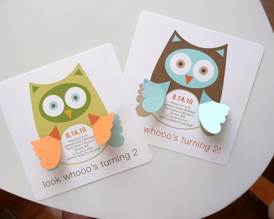 Owl Birthday Party Shower Invitations, woodland, baby shower invitations, bridal shower, owl notes cards, SET OF 20