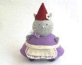 Gnome Cat Pincushion Gale cute felt kitty cat collectable or gift for animal lover...MADE-TO-ORDER