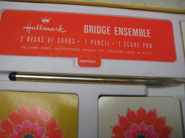 Vintage Playing Cards Bridge Ensemble - Hallmark Mod Flower Power Set