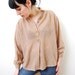 vintage 1970s / camel / sheer / neutral / peter pan collar / tent blouse / neutral / simple / S-M