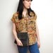 vintage 1980s / abstract print / silk / blouse / over size / neutral / short sleeves