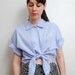 vintage 1990s / blue / chambray / cotton / cropped blouse / over size / M-L