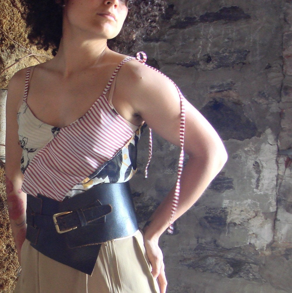 Steampunk Wide Big Black Leather Belt from Vintage Medical Bag