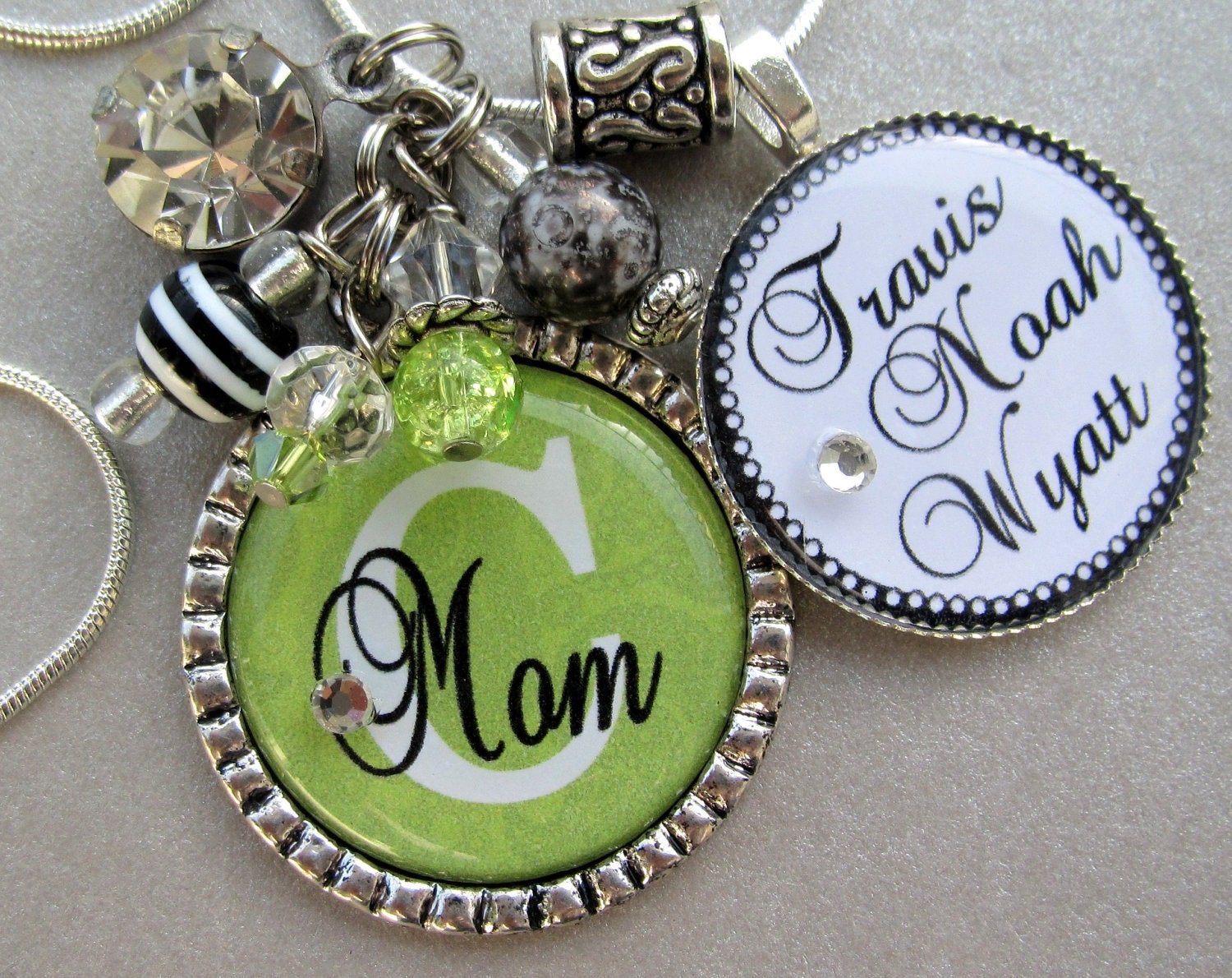 Mom Necklace -Personalized Children's Names-- Rhinestone Bling Charm, Purse Clip,Grammi, Mother's Day, Boutique Style