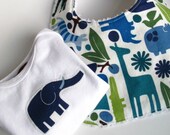 Baby Bib and Onesie Set in Modern Zoo Teal