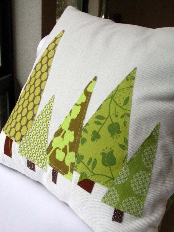 Pillow- Woodland Forest in Moss Green and Olive (insert included)