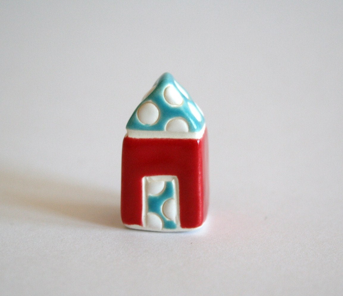 Confetti Dots House - Red White Blue - little clay house