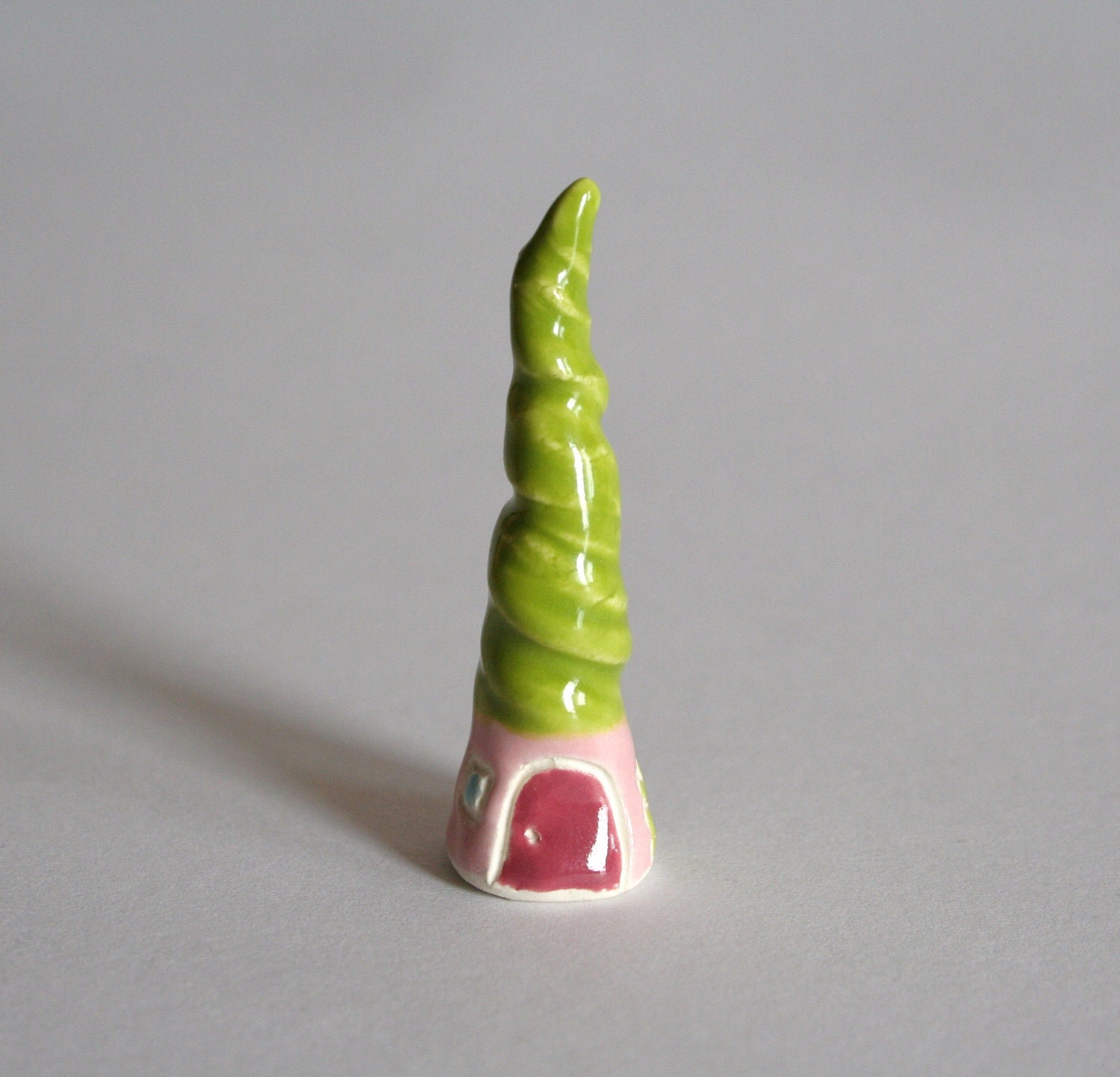 Fairy Gnome Tree House Miniature Ceramic House pink green rose