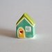 Little House - Lime Jade Green Yellow Red - Miniature Ceramic Clay Cottage