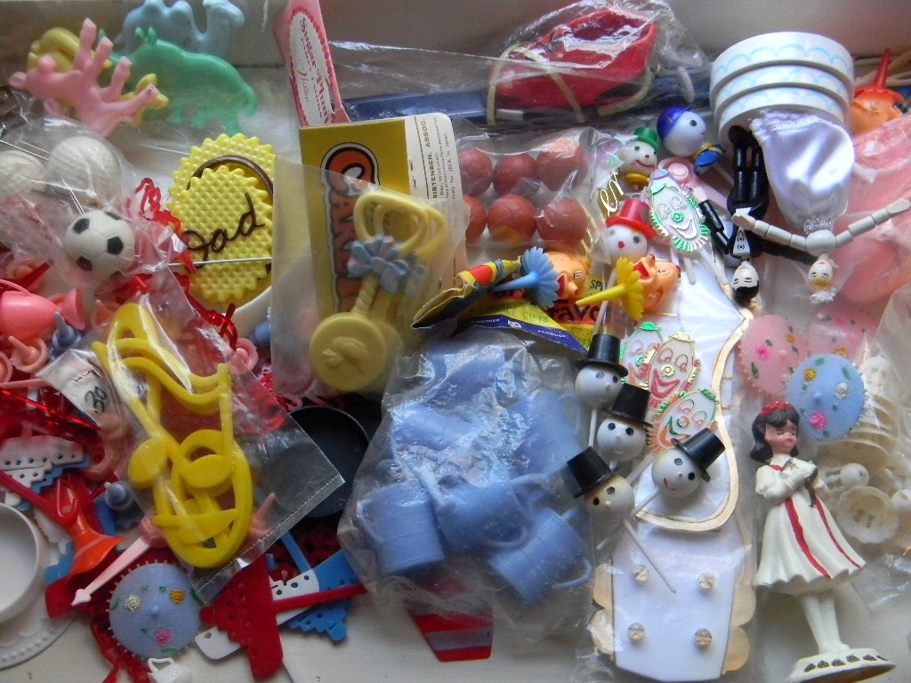 SALE - Over 125 Vintage Cake Decorations & Dime Store Toys