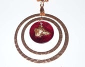 Coppery Circles w Greyhound Dog Profile Pendant Necklace