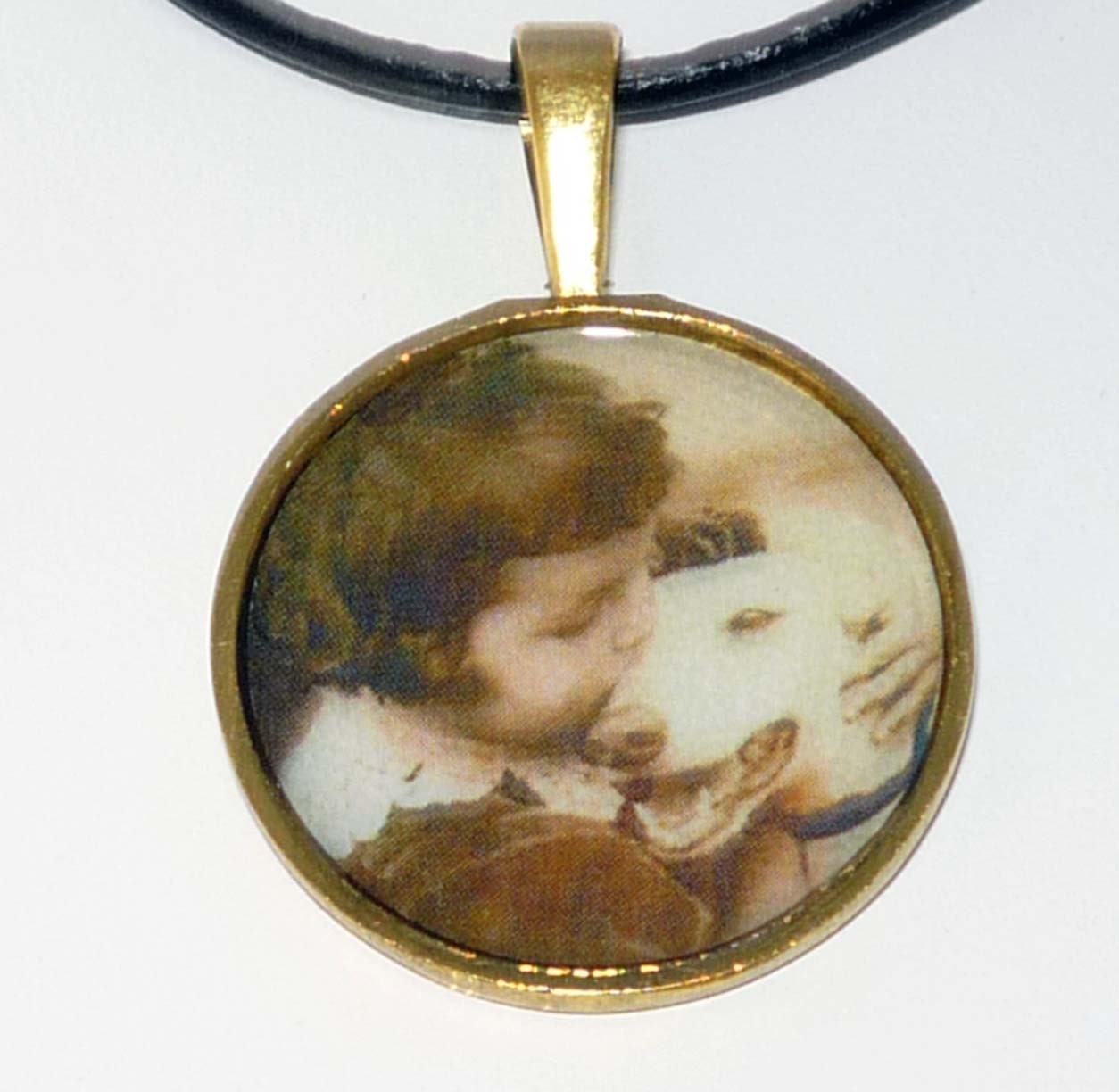 Altered Vintage Art Girl Kissing Greyhound Dog Pendant Necklace