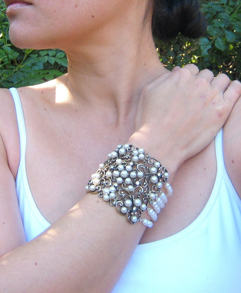 Pearl filagree cuff