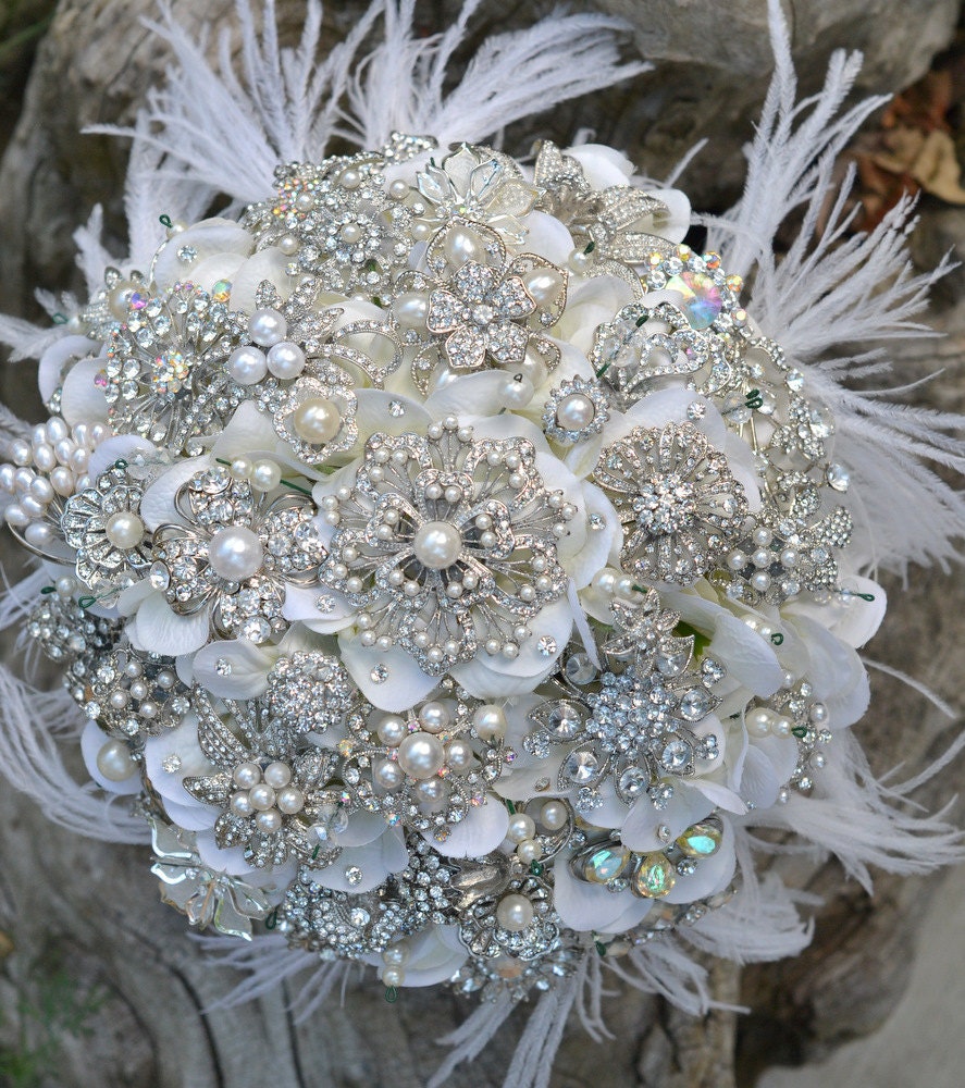 Deposit for an heirloom rich pearl brooch bouquet with ostrich feathers -- made-to-order bridal bouquet