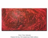 Red Abstract Painting - Vibrant Textured Art - Lines - Original Painting - Modern Contemporary Art - 24x48