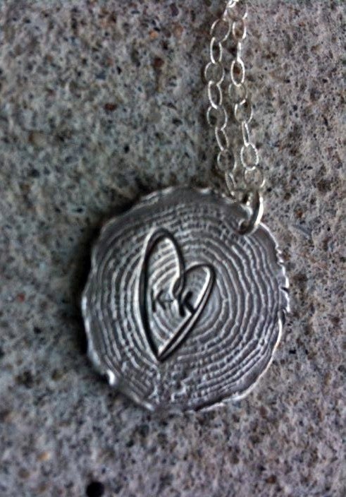 Tree Stump--Fine Silver--Initially Carved--Necklace