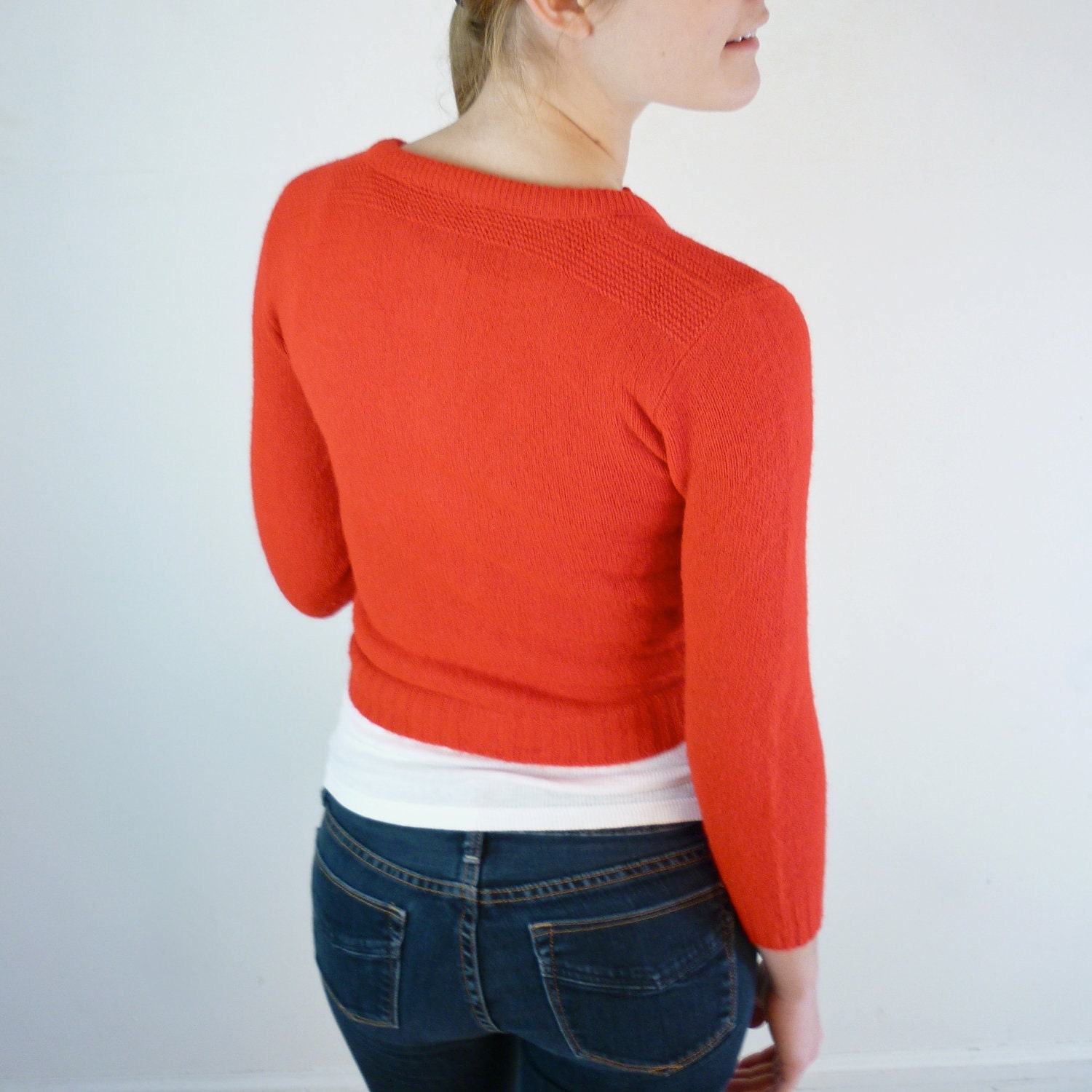 Petite Monogram Sweater / Cherry Red Cardigan