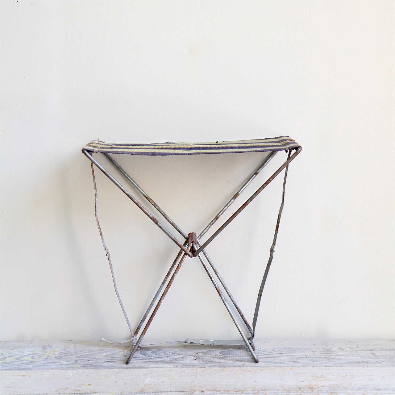 Vintage Folding Ticking Striped Camp Stool