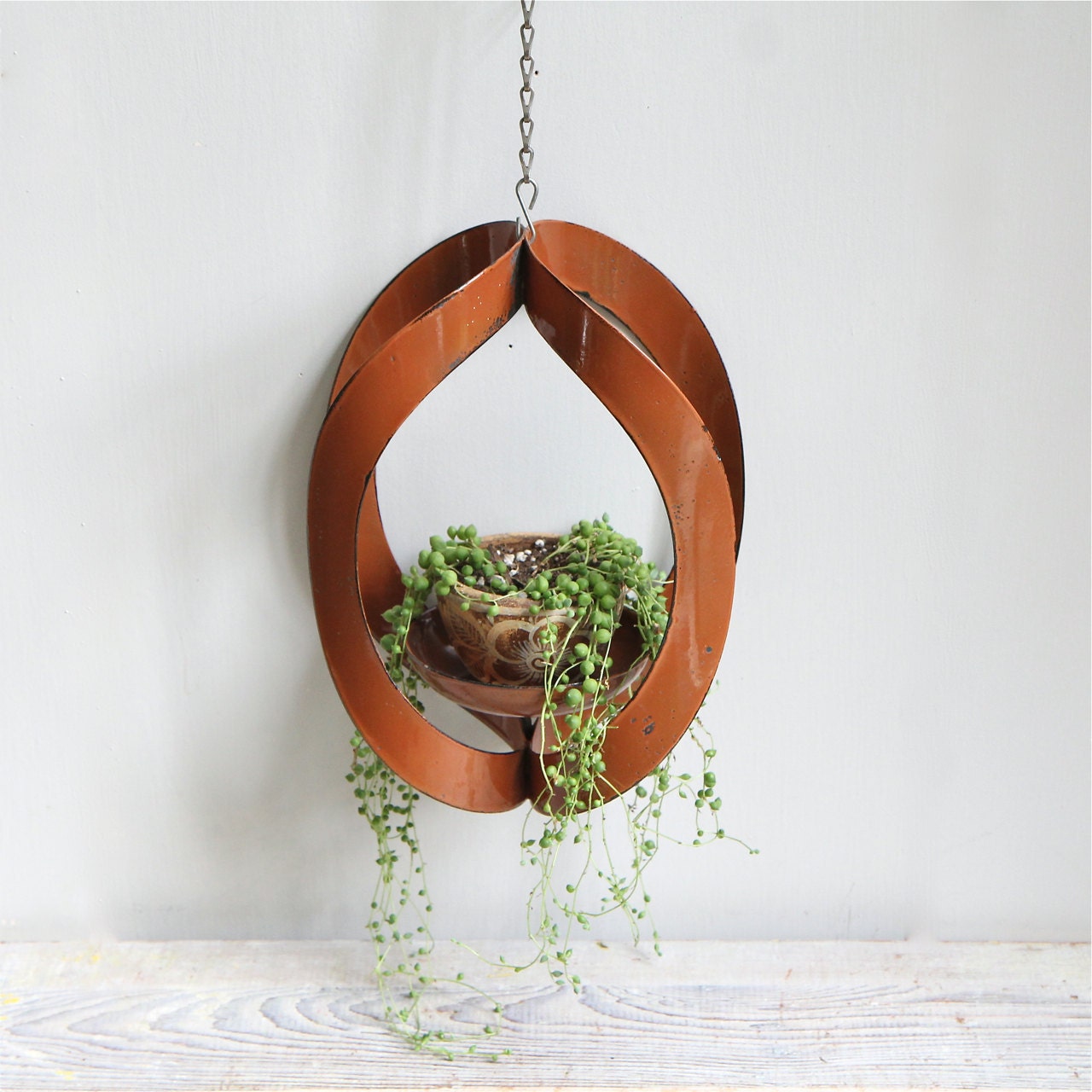 Vintage Mid Century Enamel Plant Hanger
