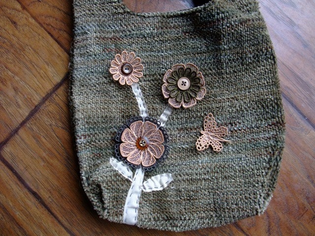 Embelished Machine Embroidered Lace Flower Purse Handbag