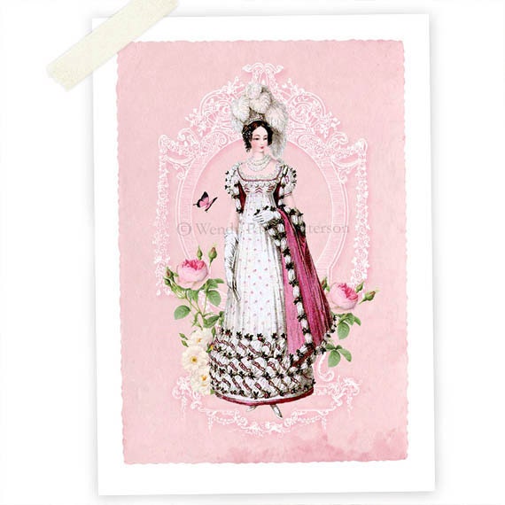 Jane Austen, Regency, Art Print, Giclee, collage, English, Roses, Pink, Pride and Prejudice