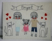 Family portrait  -  textile collage art   -  custom order - letter size