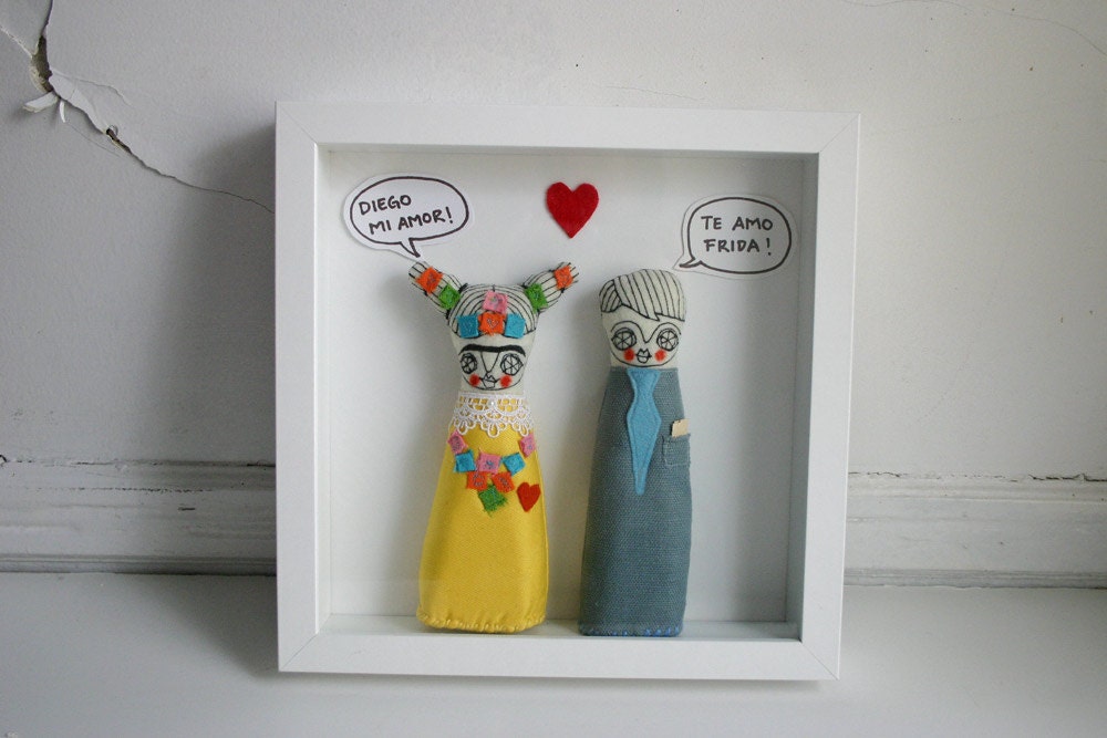 Frida and Diego  - Shadow box  - Art dolls  -  Custom order